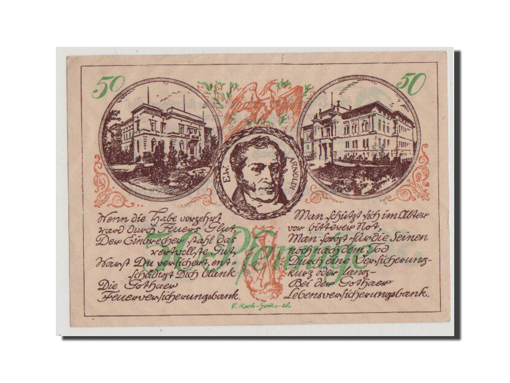 Banconote, Germania, Gotha Stadt, 50 Pfennig, 1921, FDS, Mehl:456.6a