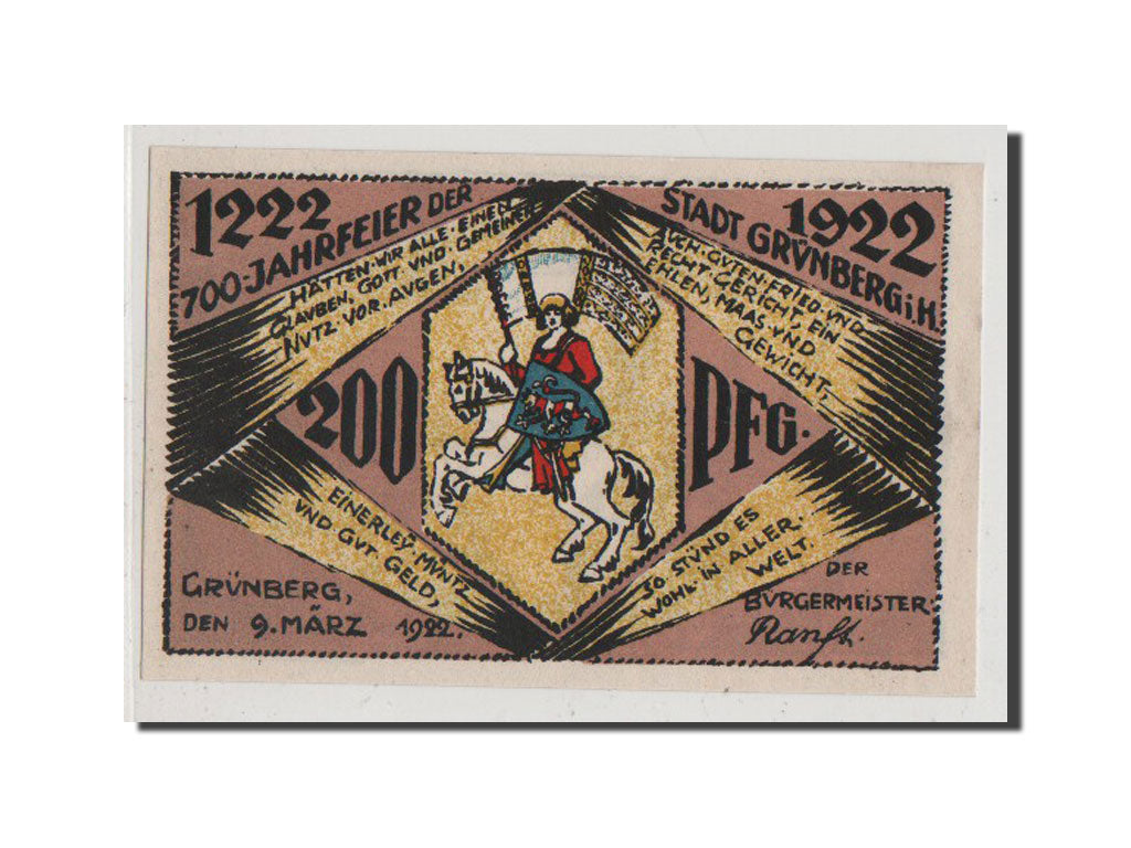 Germany, Grunberg Stadt, 2 Mark, 1922, UNC(65-70), Mehl #488.1