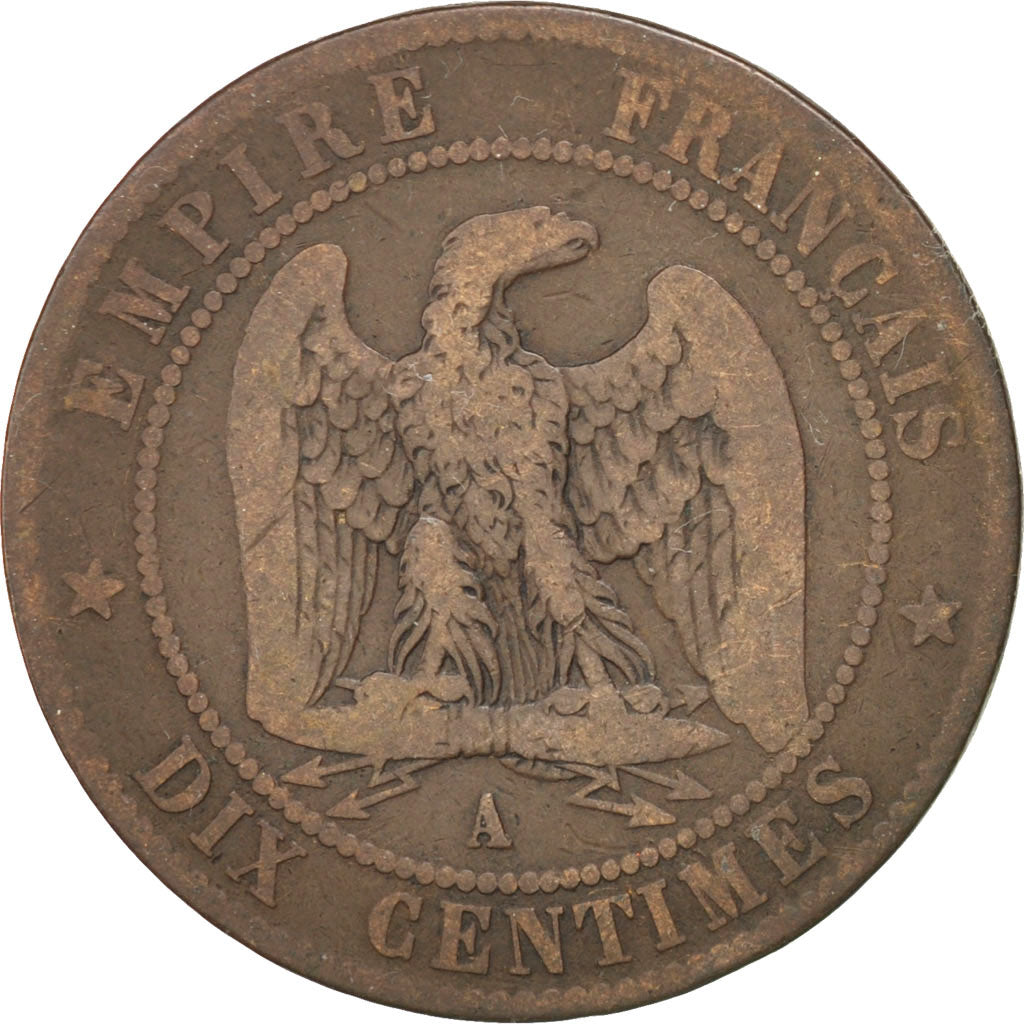 FRANCE, Napoléon III, 10 Centimes, 1855, Paris, KM #771.1, F(12-15), Bronze, G..