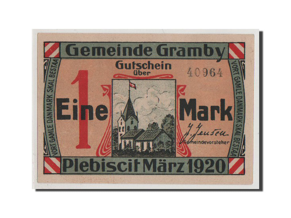 Notgeld, Dänisch Nordschleswig, Gramby, 1 Mark 1920, 40964, Mehl 464.1a