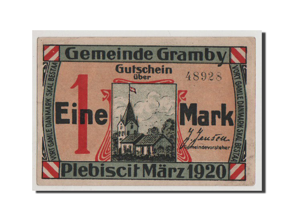 Germany, Dänisch Nordschleswig, 1 Mark, 1920, 1920-03-01, UNC(64), 48928, Mehl #