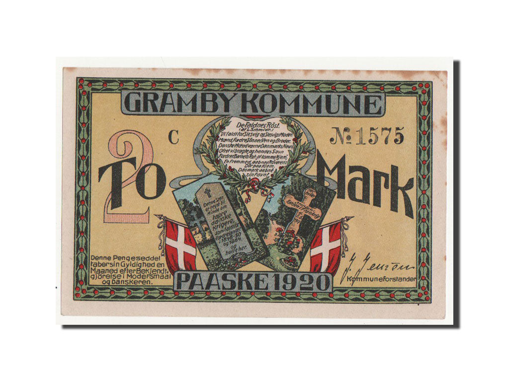 Billete, Alemania, Dänisch Nordschleswig, 2 Mark, 1920, SC+, Mehl:464.2a