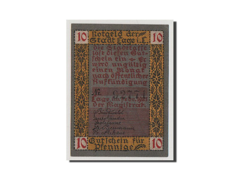 Billet, Allemagne, Lage Stadt, 10 Pfennig, 1921, 1921-02-01, SPL+, Mehl:757.1