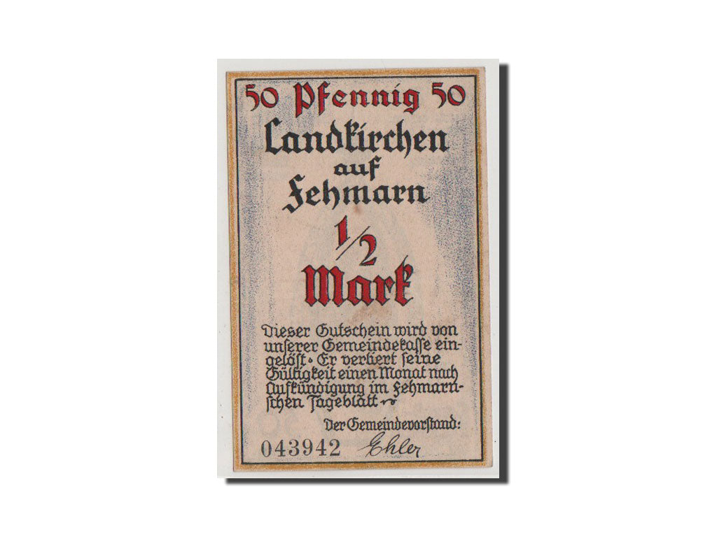 Billete, Alemania, Landkirchen auf Fehmarn Gemeinde, 50 Pfennig, UNC, Mehl:761.1