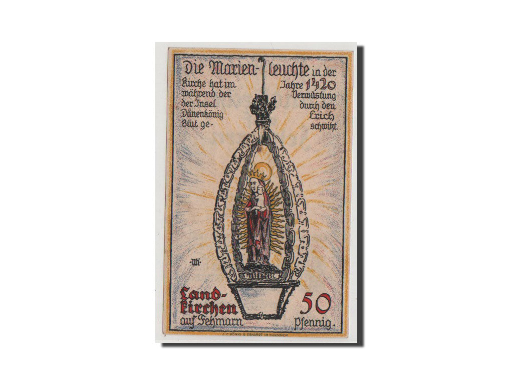 Billete, Alemania, Landkirchen auf Fehmarn Gemeinde, 50 Pfennig, UNC, Mehl:761.1