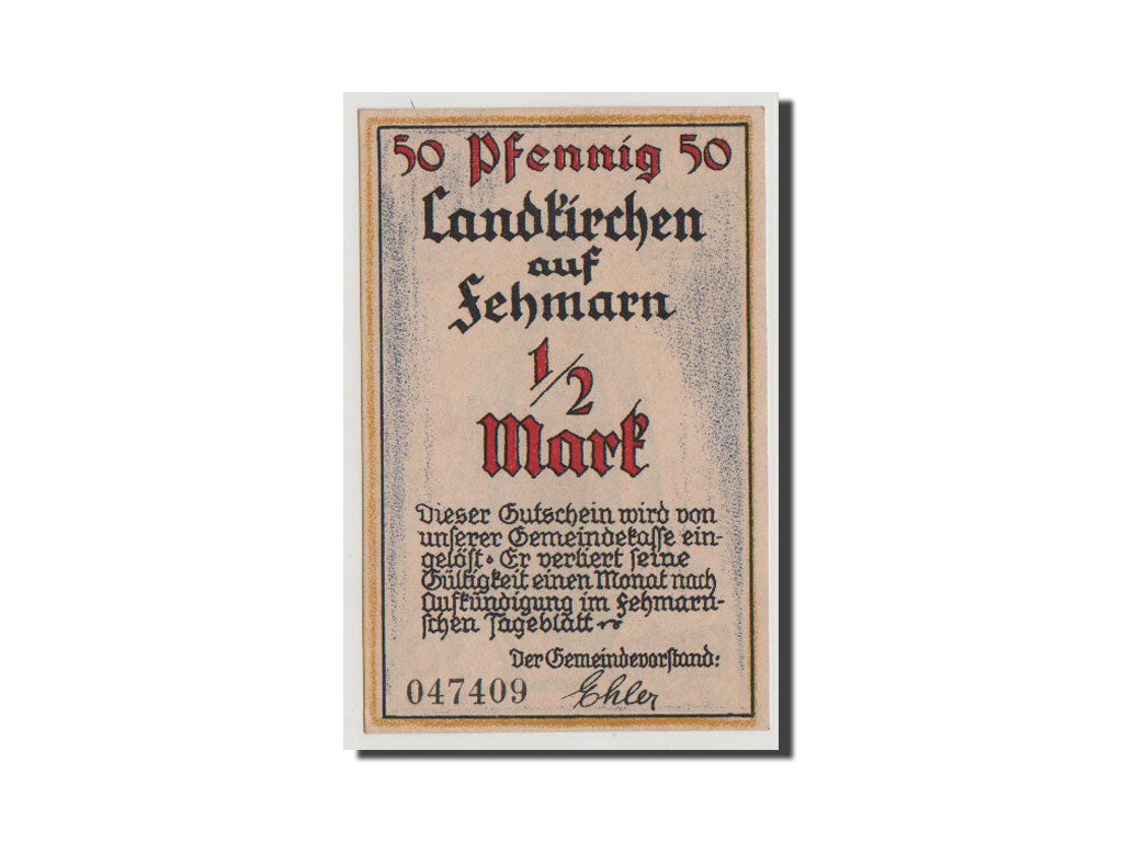 Banknote, Germany, Landkirchen auf Fehmarn Gemeinde, 50 Pfennig, UNC(65-70)
