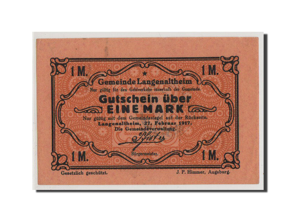 Banknote, Germany, Langenaltheim, 1 Mark, 1917, UNC(64), Mehl:766.4