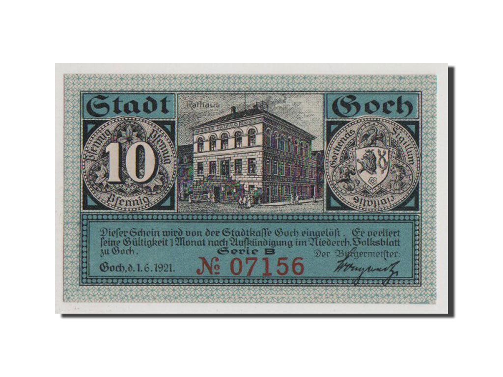 Geldschein, Deutschland, Goch, 10 Pfennig, 1921, UNZ, Mehl:445.2a