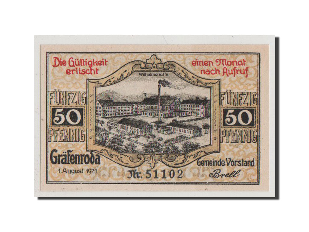 Banconote, Germania, Grafenroda, 50 Pfennig, 1921, FDS, Mehl:462.2