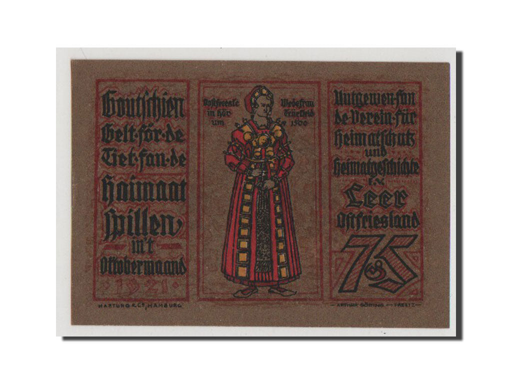 Banknot, Niemcy, Leer, 75 Pfennig, 1921, 1921-10-01, UNC(65-70), Mehl:782.1