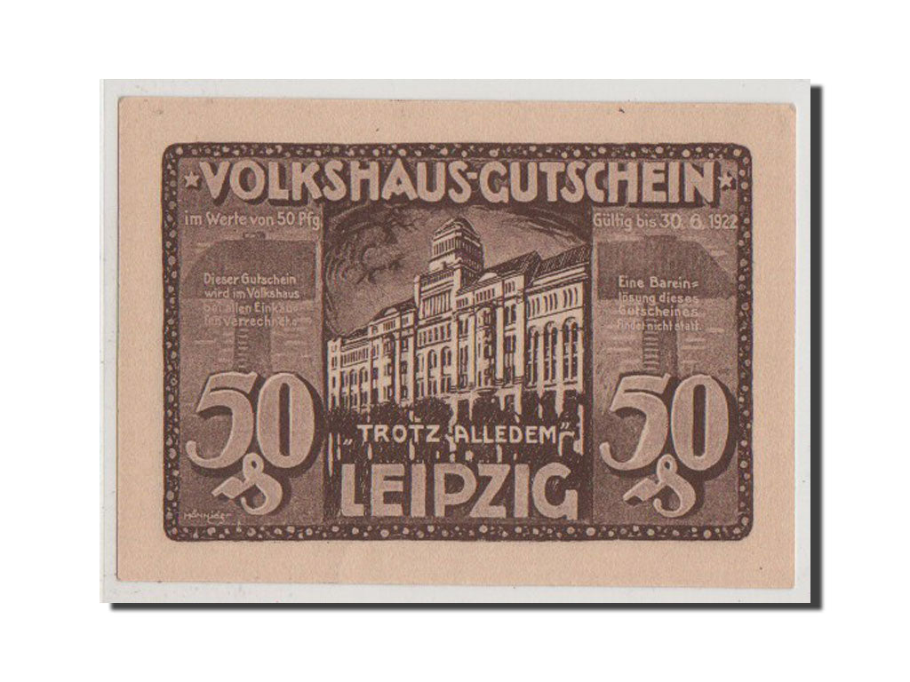 Banconote, Germania, Leipzig Stadt, 50 Pfennig, FDS, Mehl:786.2