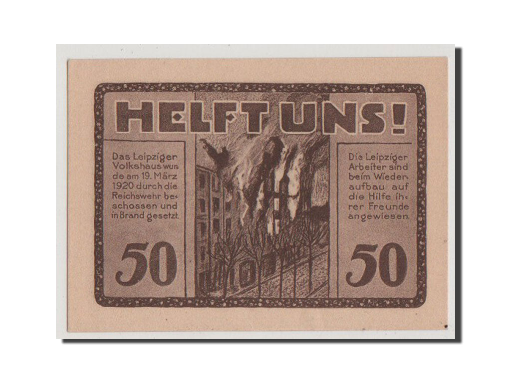 Banconote, Germania, Leipzig Stadt, 50 Pfennig, FDS, Mehl:786.2