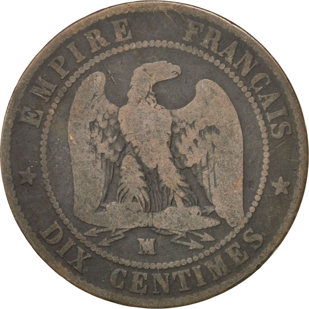 FRANCE, Napoléon III, 10 Centimes, 1854, Marseille, KM #771.6, VG(8-10), Bronze,
