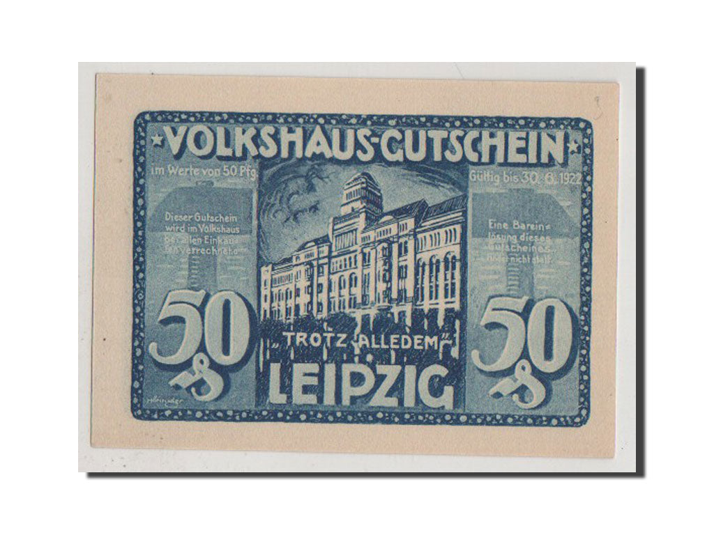 Banconote, Germania, Leipzig Stadt, 50 Pfennig, FDS, Mehl:786.1