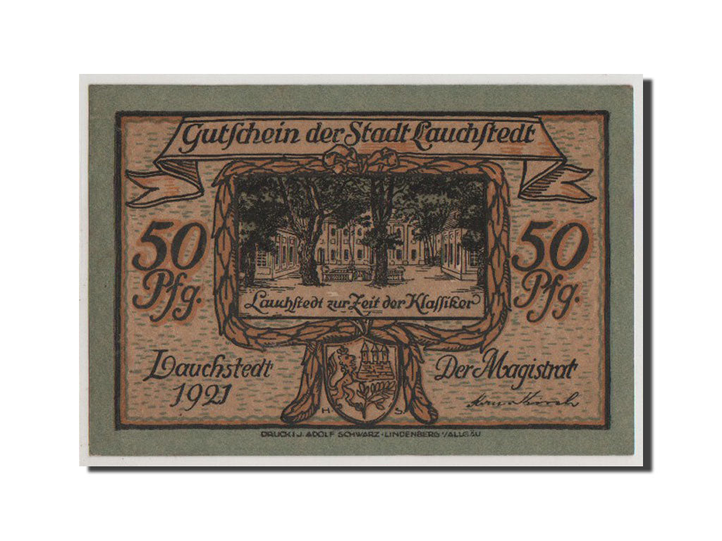 Banconote, Germania, Lauchstedt Stadt, 50 Pfennig, 1921, FDS, Mehl:773.1