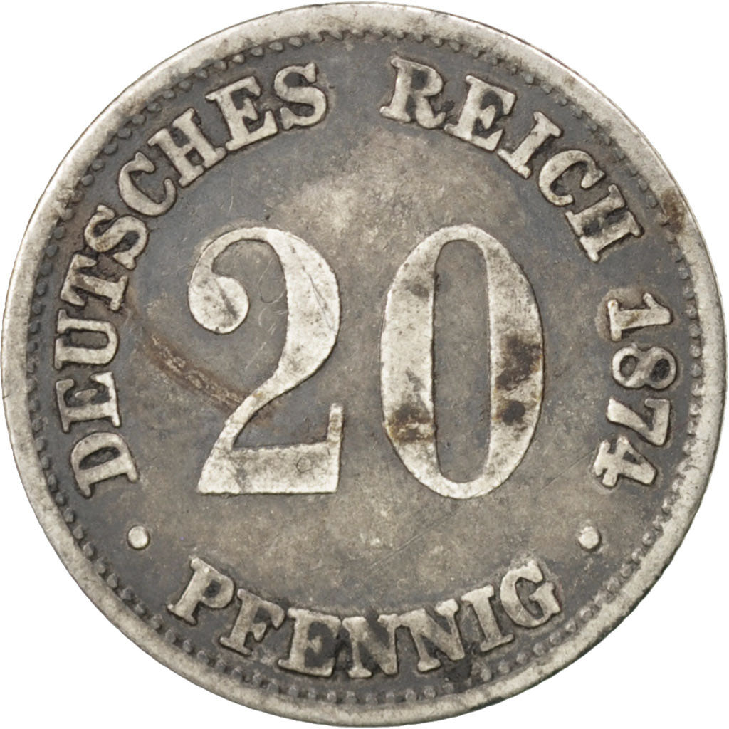 GERMANIA - IMPERO, Wilhelm I, 20 Pfennig, 1874, Hannover, BB, Argento, KM:5