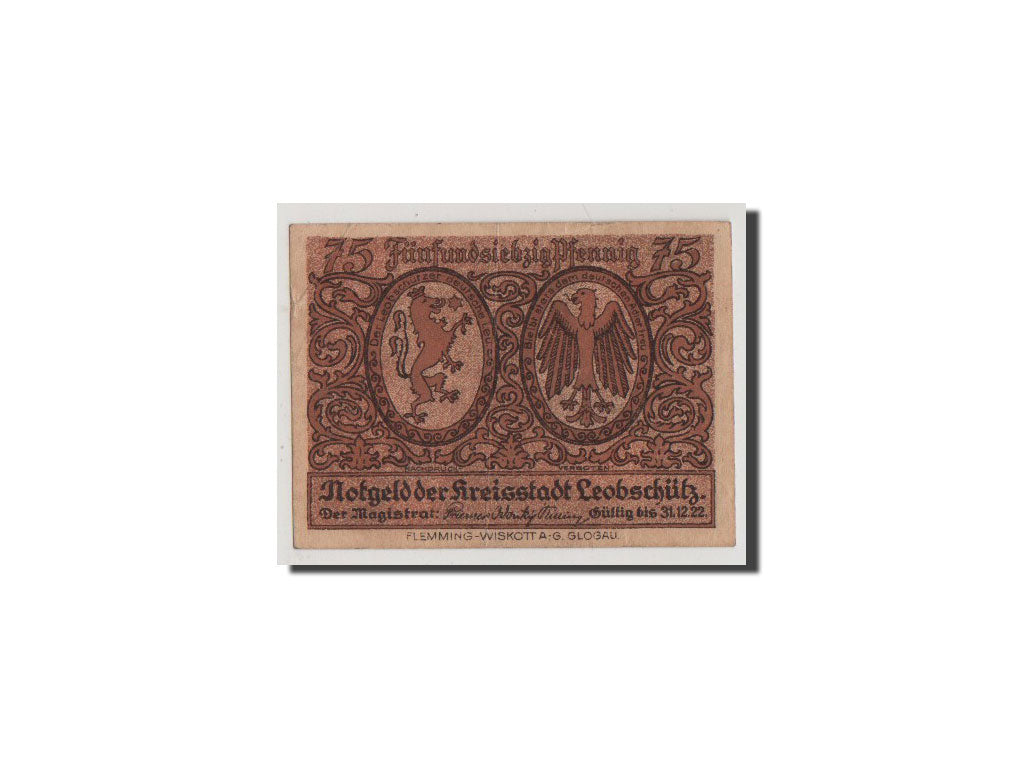 Billete, Alemania, Leobschutz, 75 Pfennig, SC, Mehl:793.1