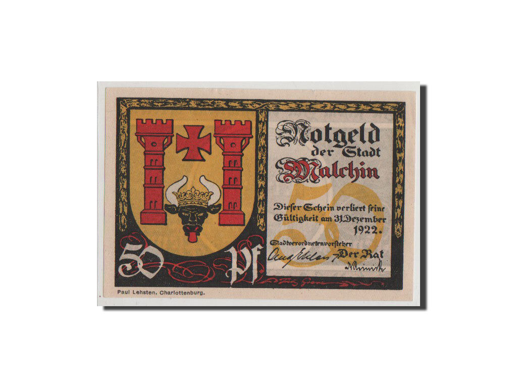 Banconote, Germania, Malchin Stadt, 50 Pfennig, FDS, Mehl:862.2