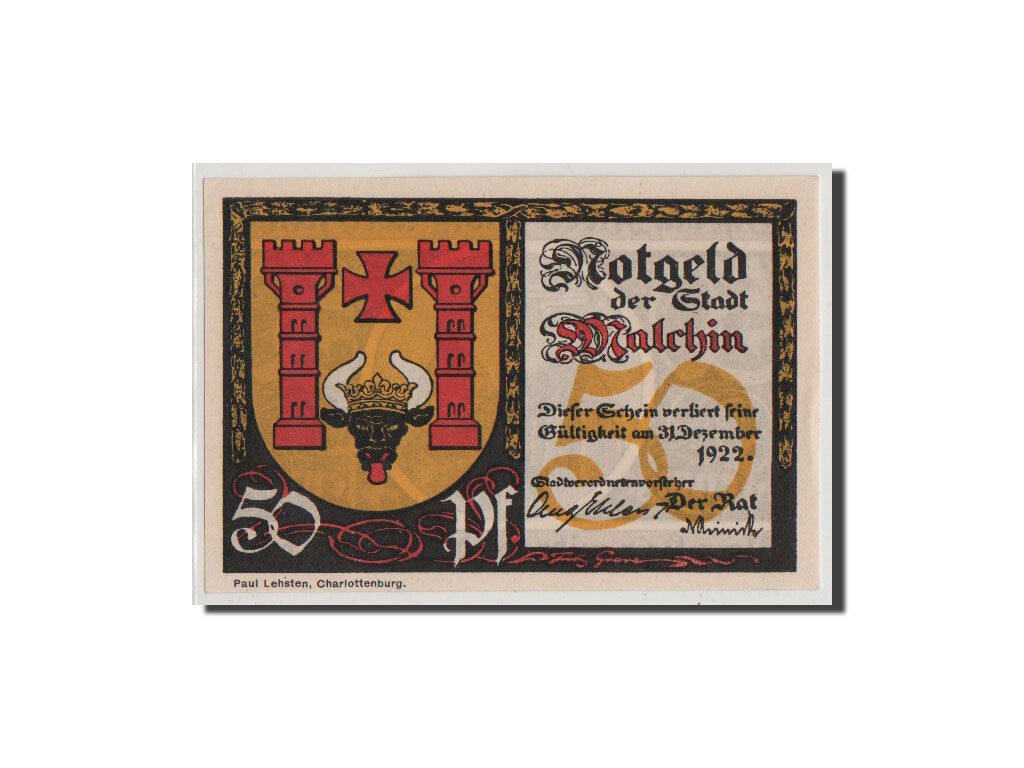 Banconote, Germania, Malchin Stadt, 50 Pfennig, FDS, Mehl:862.2