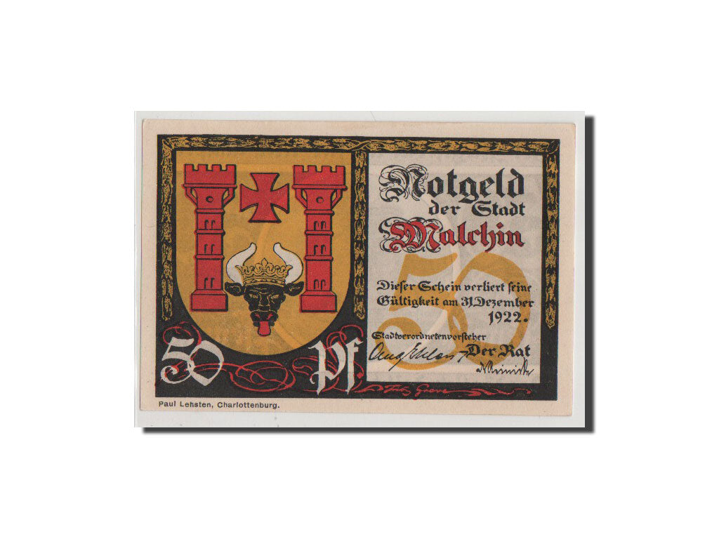 Billet, Allemagne, Malchin Stadt, 50 Pfennig, NEUF, Mehl:862.2