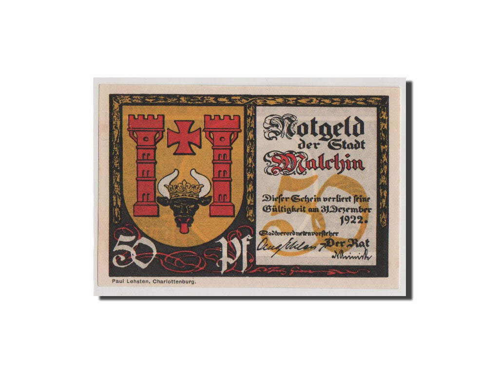 Banconote, Germania, Malchin Stadt, 50 Pfennig, FDS, Mehl:862.2