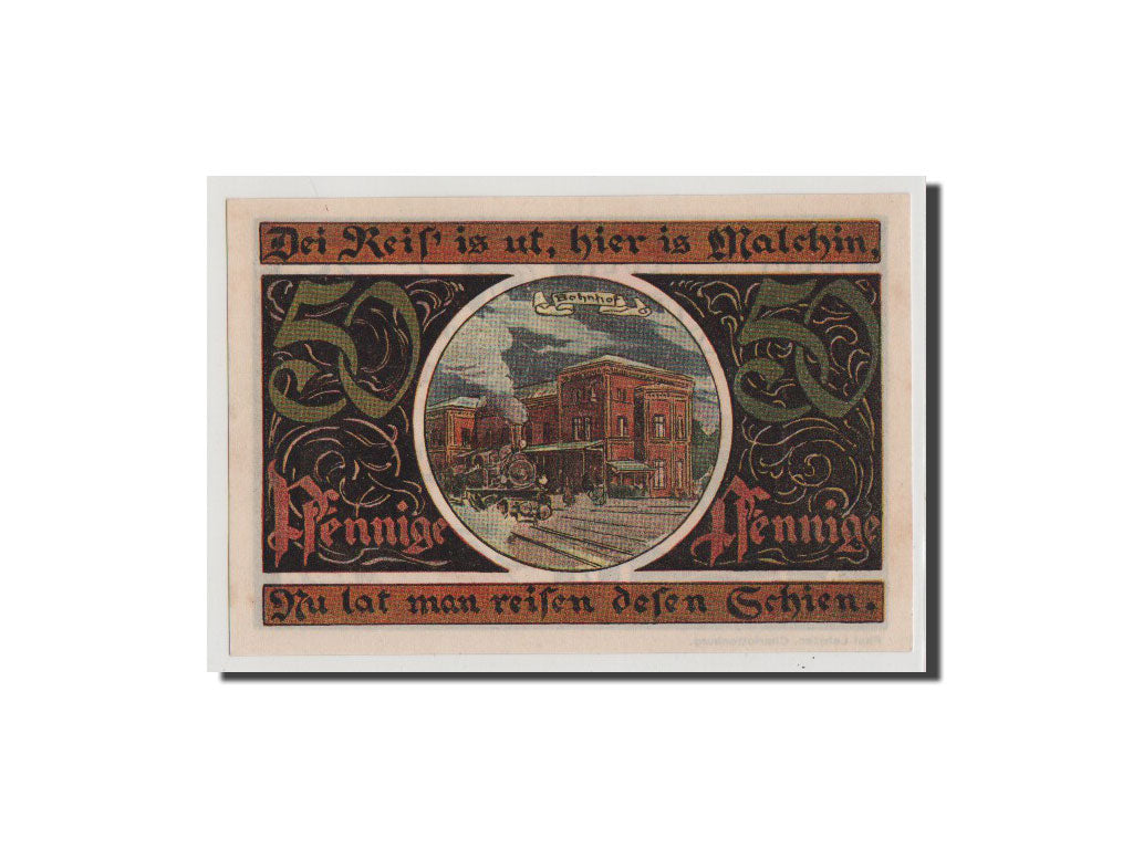 Banconote, Germania, Malchin Stadt, 50 Pfennig, FDS, Mehl:862.2