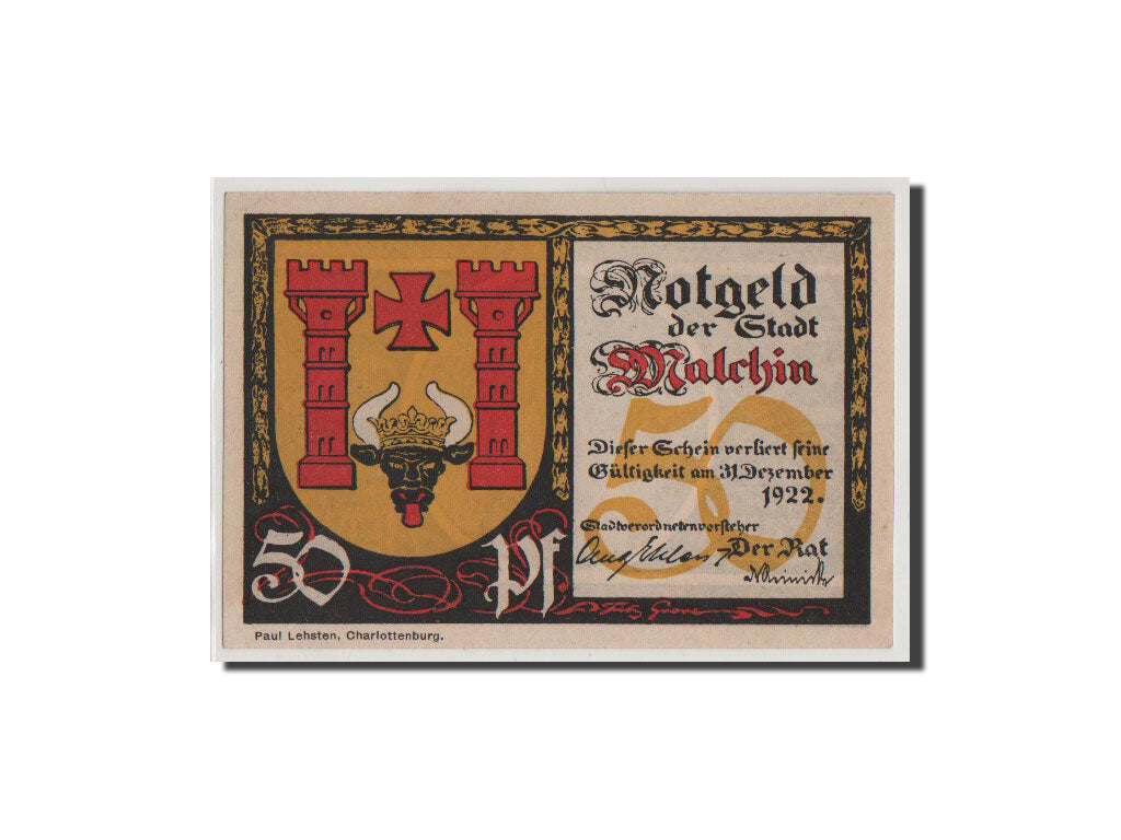 Banconote, Germania, Malchin Stadt, 50 Pfennig, FDS, Mehl:862.3