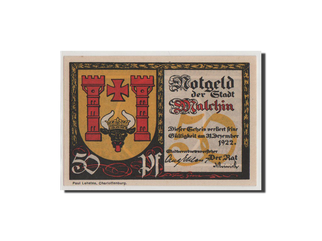Banconote, Germania, Malchin Stadt, 50 Pfennig, FDS, Mehl:862.3