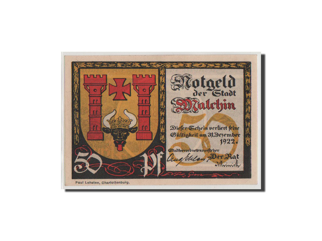 Geldschein, Deutschland, Malchin Stadt, 50 Pfennig, UNZ, Mehl:862.3