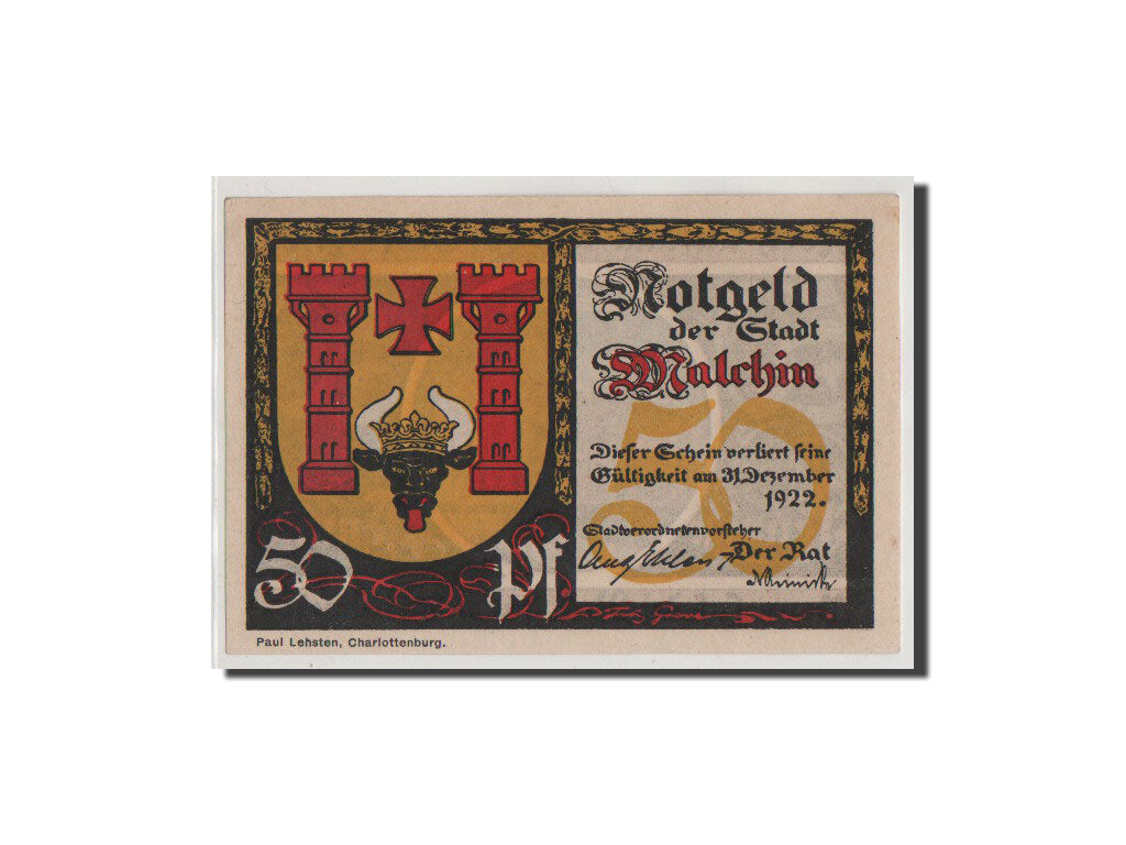 Banconote, Germania, Malchin Stadt, 50 Pfennig, FDS, Mehl:862.3