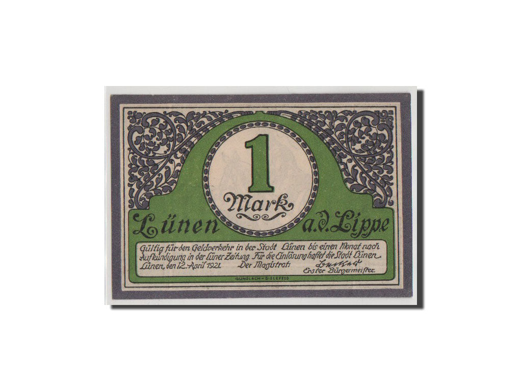 Banknote, Germany, Lunen Stadt, 1 Mark, 1921, UNC(65-70), Mehl:841.1