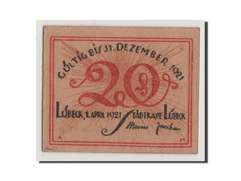 Banconote, Germania, Lübeck, 20 Pfennig, 1921, SPL+, Mehl:831.1