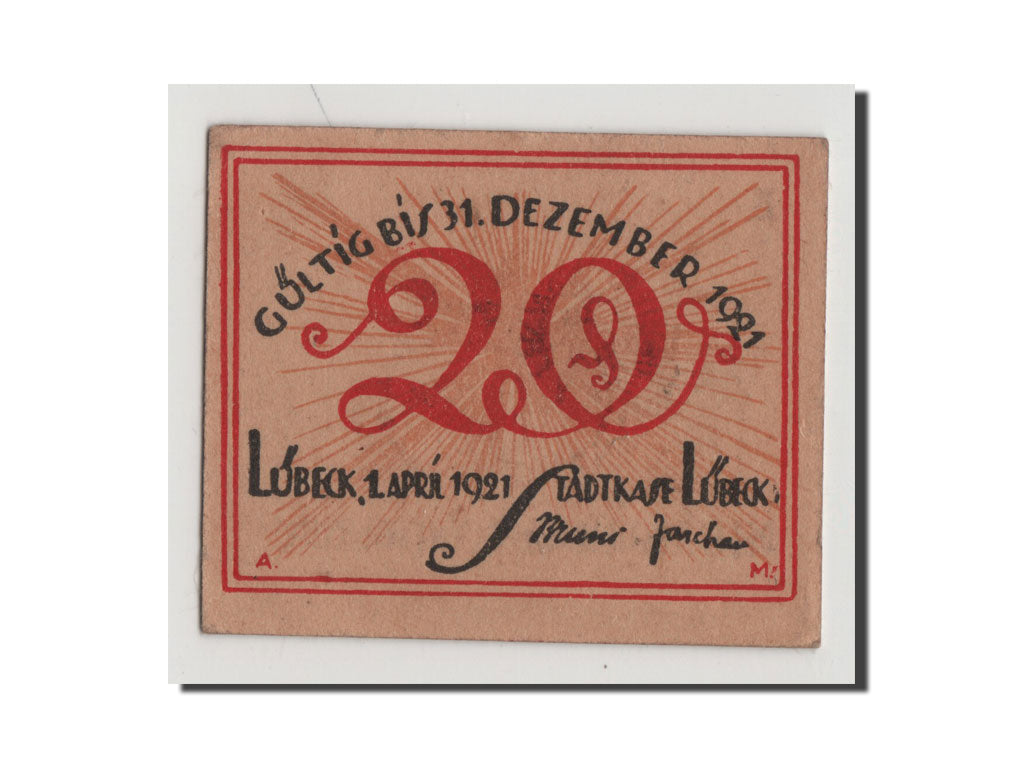 Geldschein, Deutschland, Lübeck, 20 Pfennig, 1921, UNZ-, Mehl:831.1