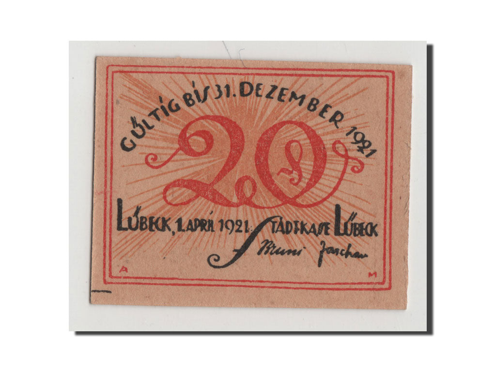 Banconote, Germania, Lübeck, 20 Pfennig, 1921, SPL+, Mehl:831.1