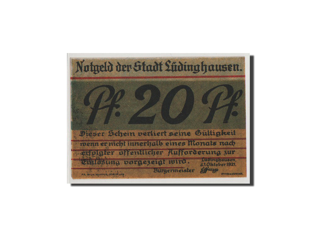 Banconote, Germania, Westfalen, 20 Pfennig, 1921, FDS, Mehl:837.1