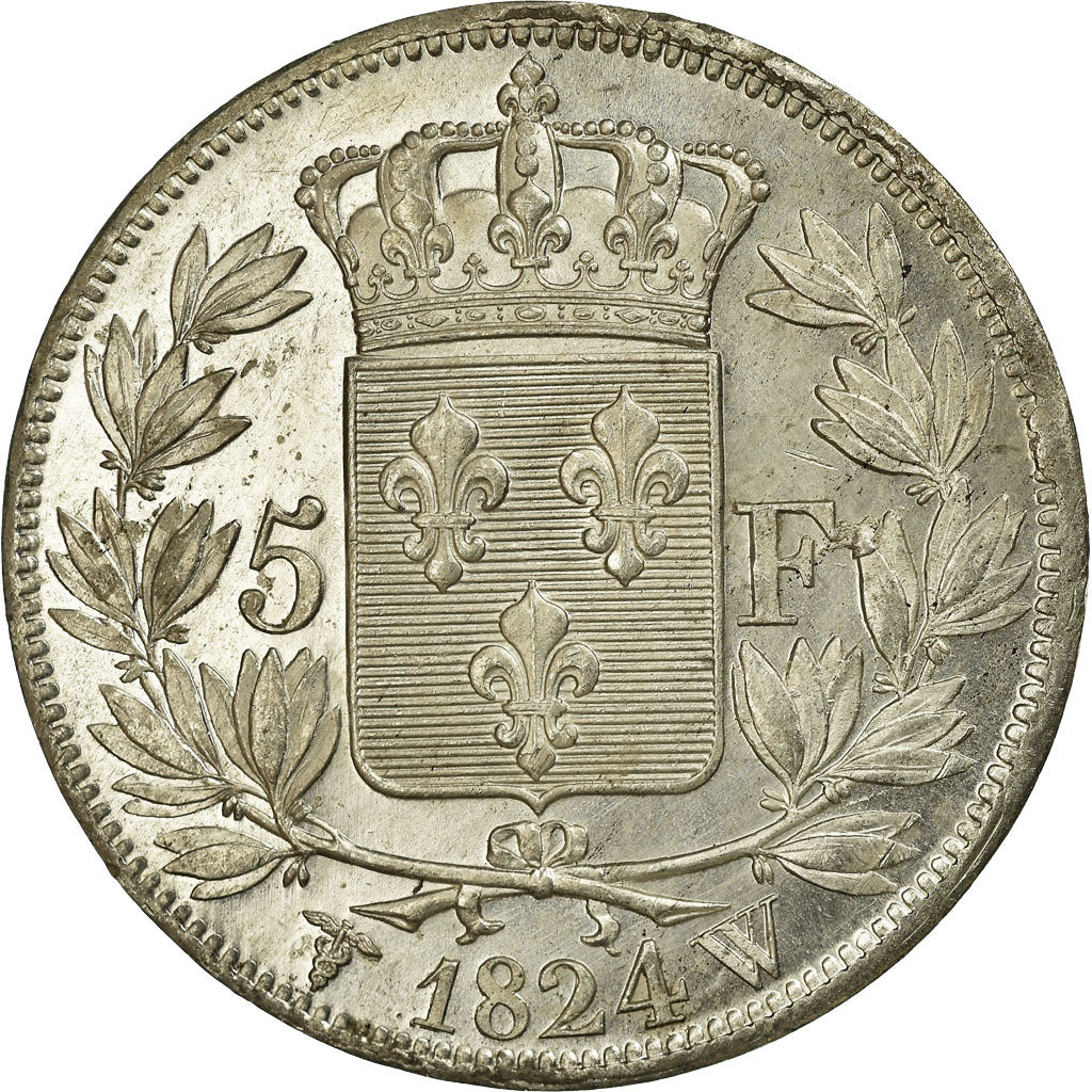 Moneda, Francia, Louis XVIII, Louis XVIII, 5 Francs, 1824, Lille, EBC+, Plata