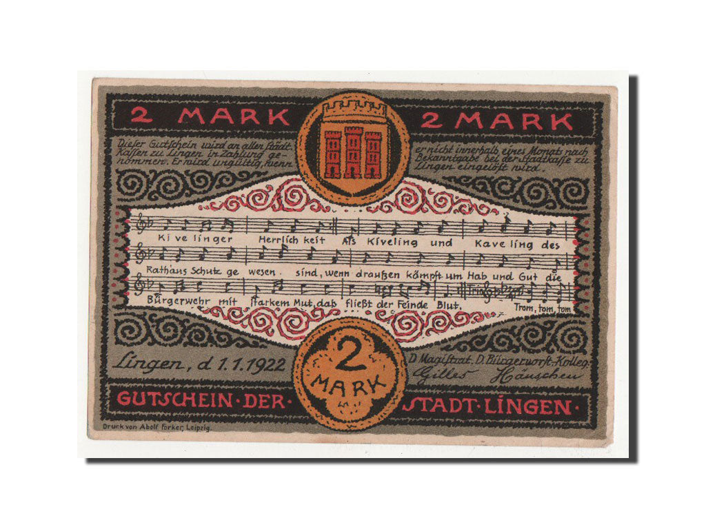 Banknote, Germany, Lingen Stadt, 2 Mark, 1922, UNC(64), Mehl:803.4