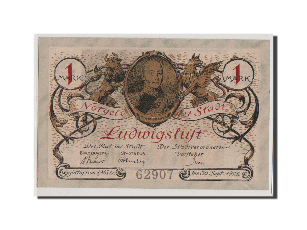 Germany, Ludwigslust, 1 Mark, 1922, UNC(65-70), 62907, Mehl #818.2