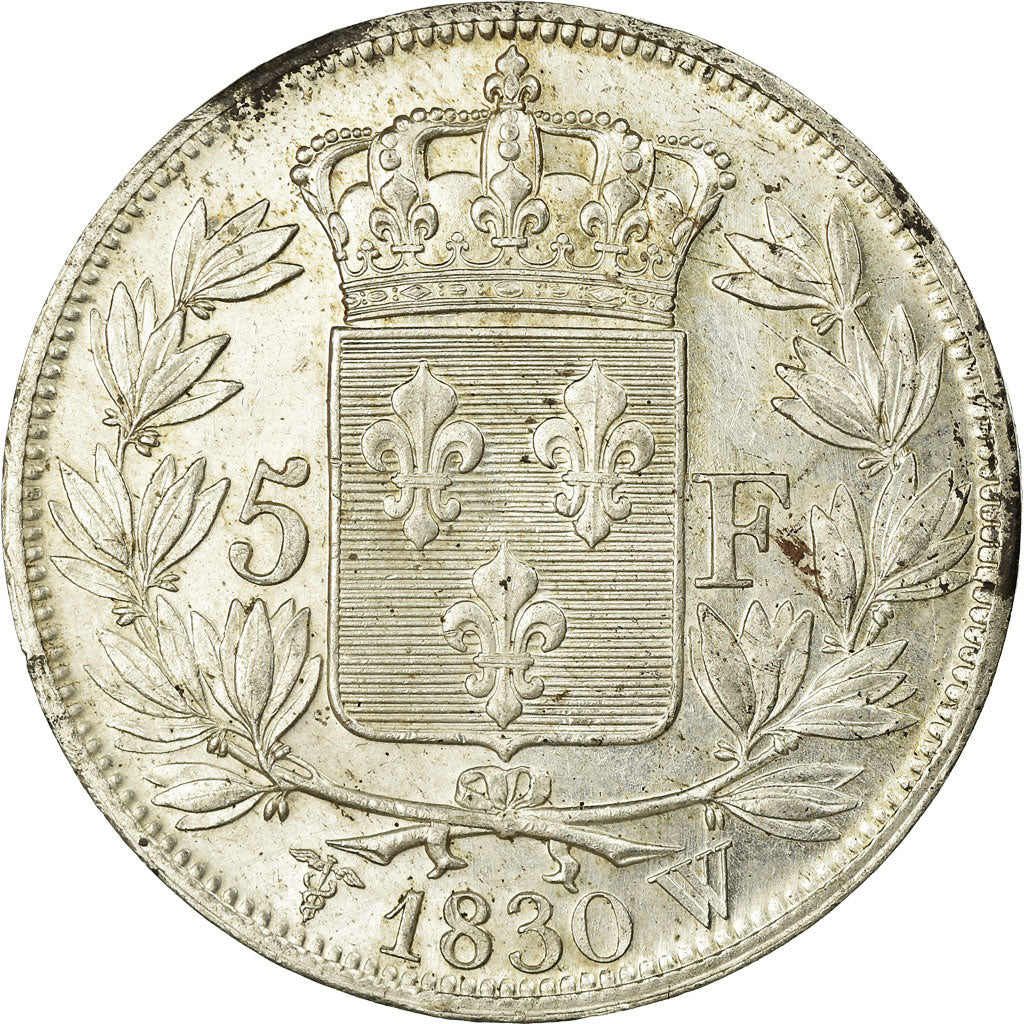 França, Charles X, 5 Francs, 1830, Lille, 2nd type, Prata, AU(55-58)