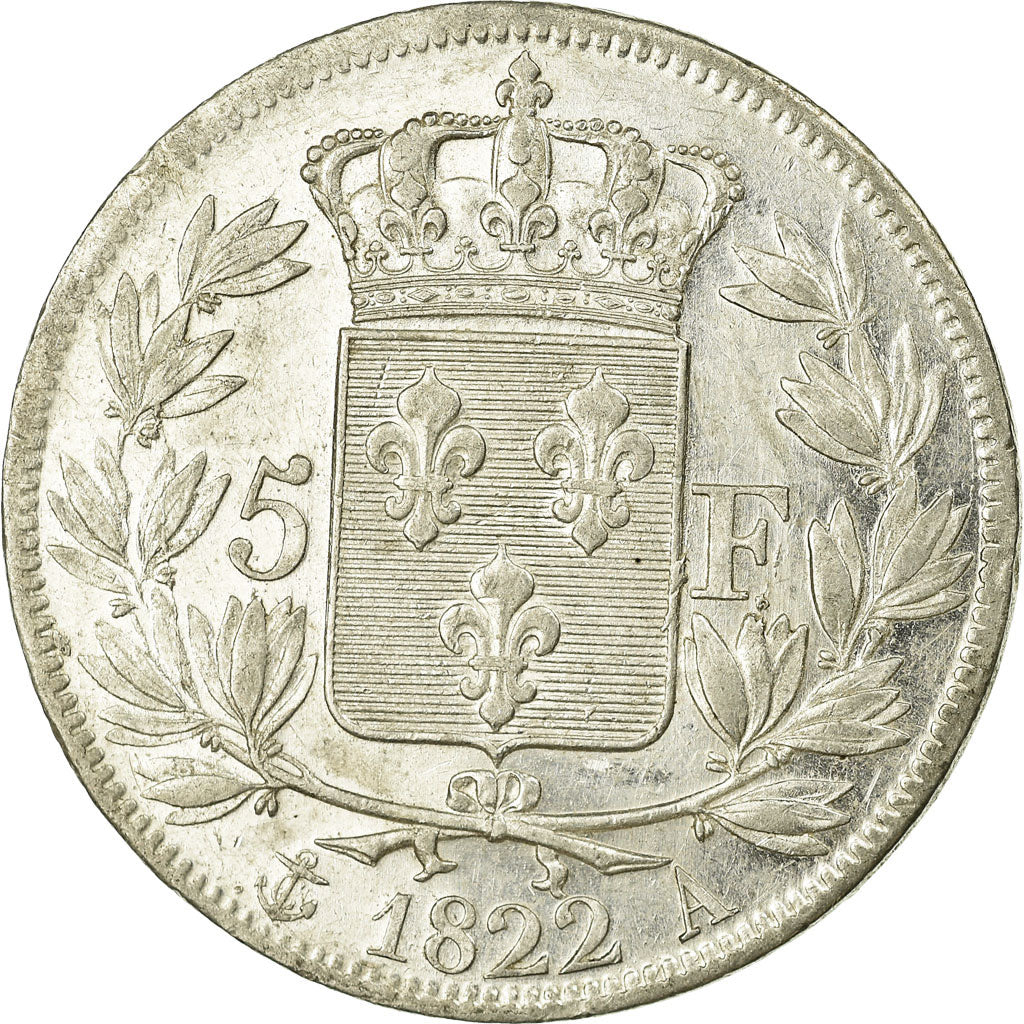 Monnaie, France, Louis XVIII, Louis XVIII, 5 Francs, 1822, Paris, TTB+, Argent