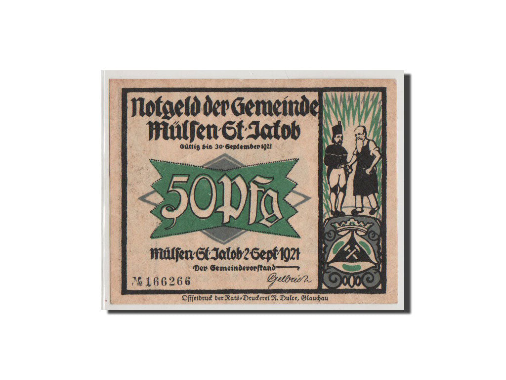 Geldschein, Deutschland, Mulsen St Jacob Gemeinde, 50 Pfennig, 1921, UNZ