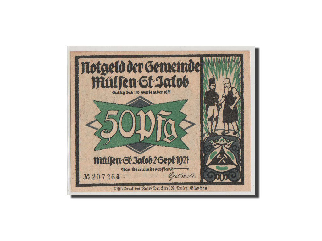 Geldschein, Deutschland, Mulsen St Jacob Gemeinde, 50 Pfennig, 1921, UNZ