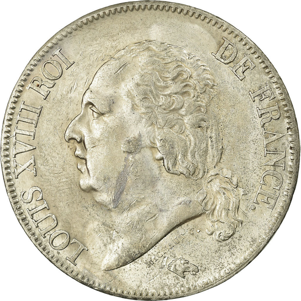 Moneta, Francia, Louis XVIII, 5 Francs, 1823, Bayonne, BB+, Argento, KM:711.8