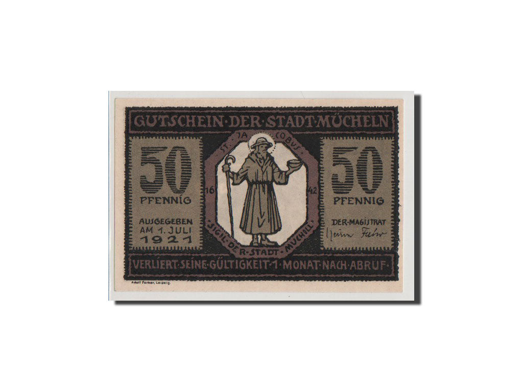 Billete, Alemania, Mucheln Stadt, 50 Pfennig, 1921, UNC, Mehl:902.1