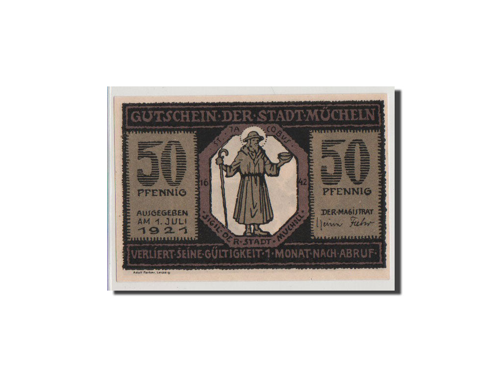 Banknote, Germany, Mucheln Stadt, 50 Pfennig, 1921, UNC(65-70), Mehl:902.1