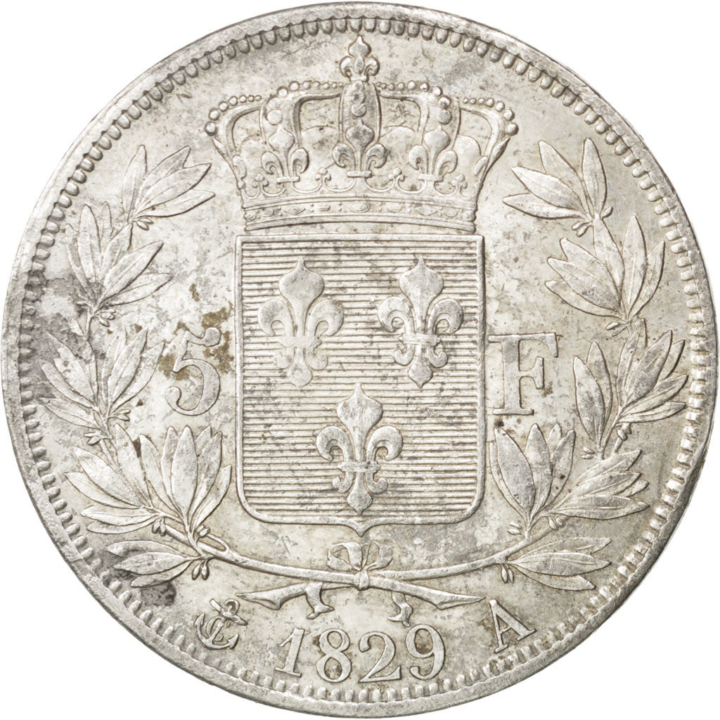 Moneta, Francia, Charles X, 5 Francs, 1829, Paris, BB, Argento, KM:728.1