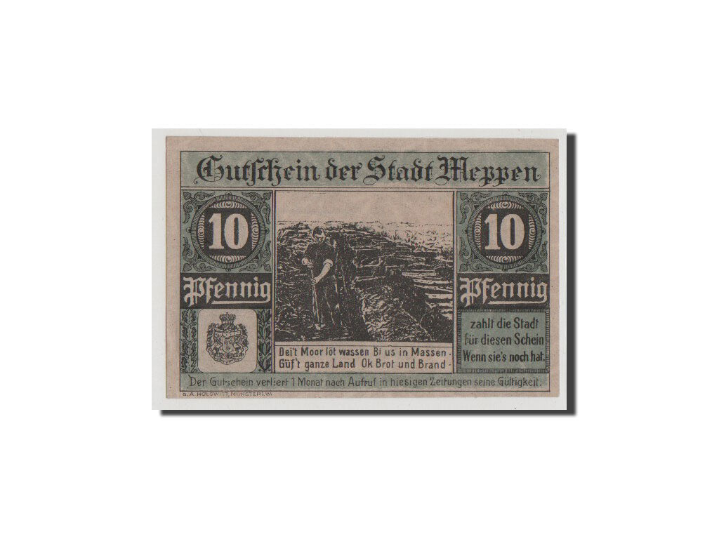 Banconote, Germania, Meppen, 10 Pfennig, 1921, FDS, Mehl:883.1