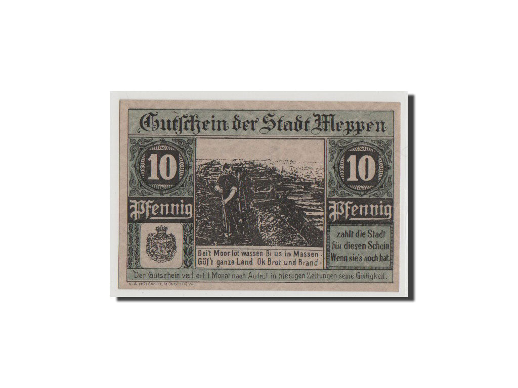 Banconote, Germania, Meppen, 10 Pfennig, 1921, FDS, Mehl:883.1