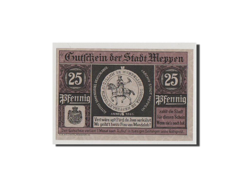 Banconote, Germania, Meppen, 25 Pfennig, 1921, FDS, Mehl:883.1