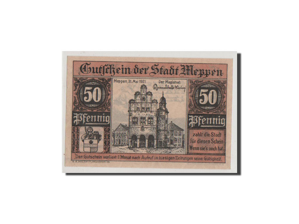 Geldschein, Deutschland, Meppen, 50 Pfennig, 1921, UNZ, Mehl:883.1